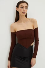 Cool & Sexy Women's Brown Back Zippered Crop Blouse B518