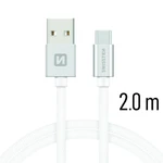 Adatkábel Swissten textil USB-C konnektorral és gyorstöltés támogatással 2 m, ezüst