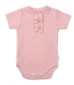 Baby Nellys Kojenecké žebrované body s knoflíčky kr. rukáv, Girl - pudrové, vel. 62 (2-3m)