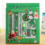 Languotu 817 9 Pcs Christmas Stationery Set Santa Pencils Ruler Eraser Solid Glue Pencil Sharpener Scissors School Stude