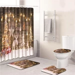 3PCS Bathroom Bath Mat Set Toilet Seat Cover Waterproof Bathroom Shower Curtain Chrismas Print