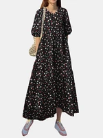 Floral Print Pocket Half Sleeve Ruffle Casual Maxi Dress