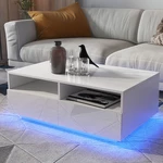 Modern RGB LED Coffee Table with High Gloss 4 Drawers End Side Table White/Black