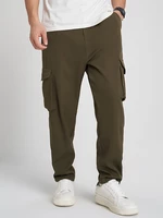Mens Solid Color Back Elastic Waist Multi Pocket Ankle Length Pants