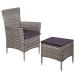 Outdoor Chair and Stool with Cushions Poly Rattan Gray