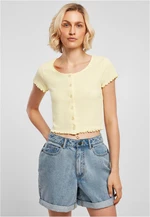 Women's T-shirt with button and rib fastening in soft yellow color Women's T-shirt with button and rib fastening in soft yellow color