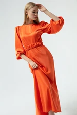Lafaba Women's Orange Long Balloon Sleeve Engagement Dress