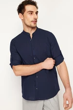 Trendyol Dark Navy Blue Slim Fit Basic Main Collar Epaulette 100% Cotton Shirt