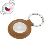 pouzdro na mobil Pouzdro Fixed Case for Airtag z pravé hovězí kůže s karabinou, hnědé