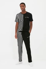 Trendyol Black Men's Regular Half Striped Knitted Pajamas Set