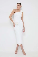 Šaty Bardot biela farba, midi, priliehavá