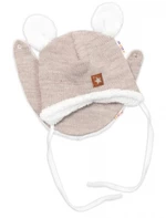 Baby Nellys Pletená zimní čepice s kožíškem a šátkem Star, béžová, vel. 80-86 (12-18m)