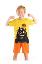 Denokids Pirate Monster Cotton Boys Yellow T-shirt Orange Shorts Set