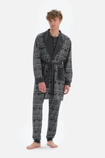 Dagi Anthracite Shawl Collar, Printed Dressing Gown