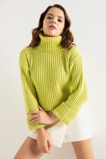Lafaba Women's Pistachio Wide Ribbed Turtleneck Knitwear Crop Sweater