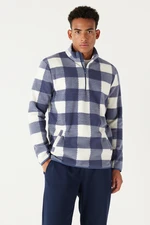AC&Co / Altınyıldız Classics Men's Ecru Indigo Standard Fit Normal Cut Stand-Up Bato Collar Fleece Sweatshirt AC&Co / Altınyıldız Classics Men's Ecru Indigo Standard Fit Normal Cut Stand-Up Bato Collar Fleece Sweatshirt