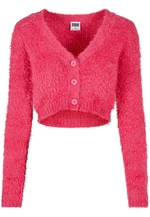 Women's sweater with cropped feathers, hibiscus pink