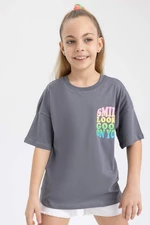 DEFACTO Girls Relax Fit Back Printed Short Sleeve T-Shirt