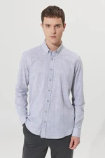 ALTINYILDIZ CLASSICS Men's Anthracite Slim Fit Slim Fit Button-down Collar Linen-Looking 100% Cotton Flared Shirt.