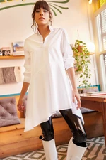 Olalook Women's White Shirt Collar Asymmetrical Tunic