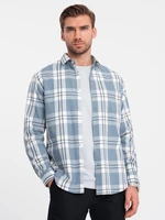 Ombre Classic men's flannel cotton plaid shirt - blue and cream