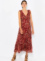 Burgundy Patterned Maxi Dress CAMAIEU - Women