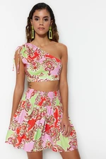 Trendyol Paisley Patterned Woven Pleated One-Shoulder Blouse and Skirt Set Trendyol Paisley Patterned Woven Pleated One-Shoulder Blouse and Skirt Set