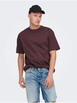 Bordowy T-shirt basic ONLY & SONS Fred - Mężczyźni