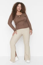 Trendyol Curve Beige Flare Slit Knitted Trousers