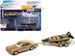 1980 Chevrolet Monte Carlo Light Camel Gold Metallic with Bass Boat and Trailer Limited Edition to 7264 pieces Worldwide "Tow &amp; Go" Series 1/64 D