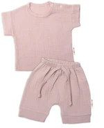 Baby Nellys 2-dílná mušelínová soupravička, tričko + kraťasky BOY, béžová vel.  62