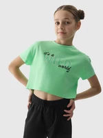 Dívčí tričko crop-top s potiskem - zelené