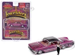 1960 Chevrolet Impala Lowrider Hot Pink Metallic with Black Top and Graphics and Diecast Figure Limited Edition to 3600 pieces Worldwide 1/64 Diecast