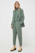 Kalhoty Bruuns Bazaar dámské, zelená barva, přiléhavé, high waist