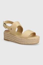 Sandále Tommy Hilfiger MID WEDGE SANDAL dámske, béžová farba, na platforme, FW0FW07885
