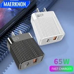 GaN 65W USB Phone Charger Quick Charge 3.0 Type C PD Wall Charger For iPhone Xiaomi Samsung EU/US Plug Fast Phone Power Adapter