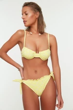 Trendyol Żółty Gingham Teksturowana Falbana Regularny Dół Bikini
