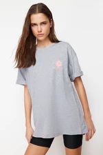 Trendyol Gray Melange Back Printed Oversize/Wide Fit Crew Neck Knitted T-Shirt