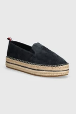 Semišové espadrilky Tommy Hilfiger TH EMBROIDERED SUEDE FLATFORM tmavomodrá farba, na platforme, FW0FW07695