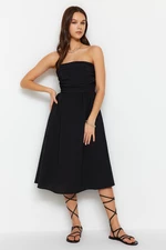 Trendyol Black A-Cut Ribbed Detailed Poplin Woven Dress