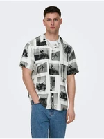 ONLY & SONS Černo-bílá pánská vzorovaná košile Nano - Pánské