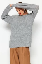 Trendyol světle šedý široký střih s měkkou texturou základní pletený svetr