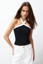 Trendyol Black Color Blocked Barbell Ribbed Stretchy Knitted Blouse