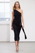 Trendyol Limited Edition Black Maxi Flexible Knitted Pencil Dress with Accessory Detail