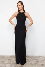 Trendyol Black Body-Sitting Woven Shiny Jewelled Long Evening Dress