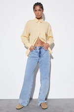 Trendyol Beige Single Pocket Boyfriend/Cream Cotton Woven Shirt