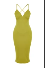 Trendyol Oil Green Fitted Evening Dress