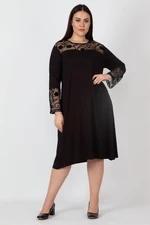 Şans Women's Large Size Black Lace Detailed Dress