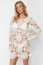 Trendyol White Mini Knitted Knitwear Look Beach Dress