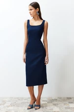 Trendyol Dark Blue Stitching Detailed Denim Midi Dress